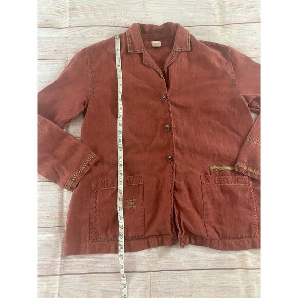 J Jill Women's Terracotta Embroidered 100% Linen Blazer - Small - Picture 4 of 13